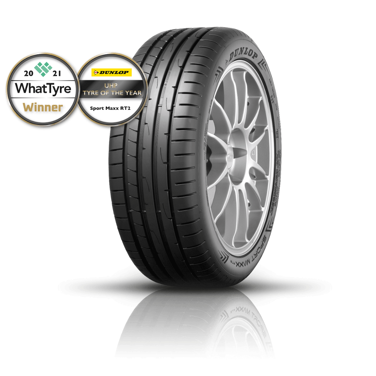 Dunlop SportMaxx RT2 - What Tyre UHP Tyre of The Year 2021 with award badge